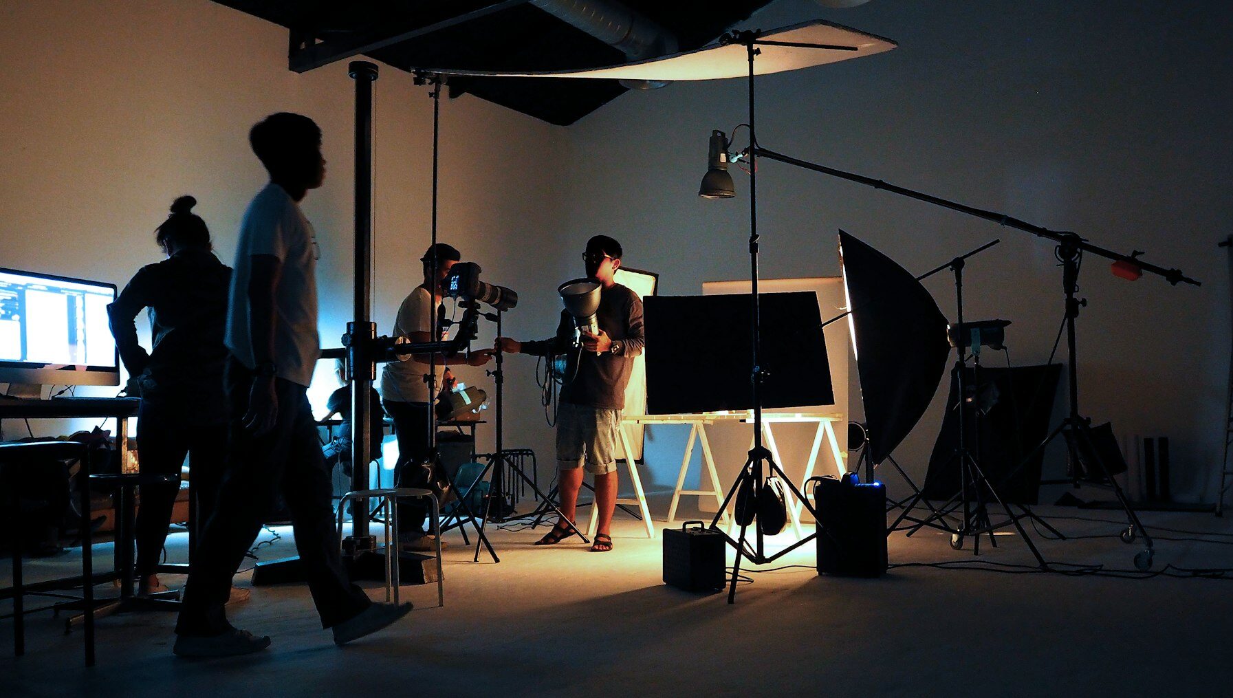 Production team shooting some video movie.